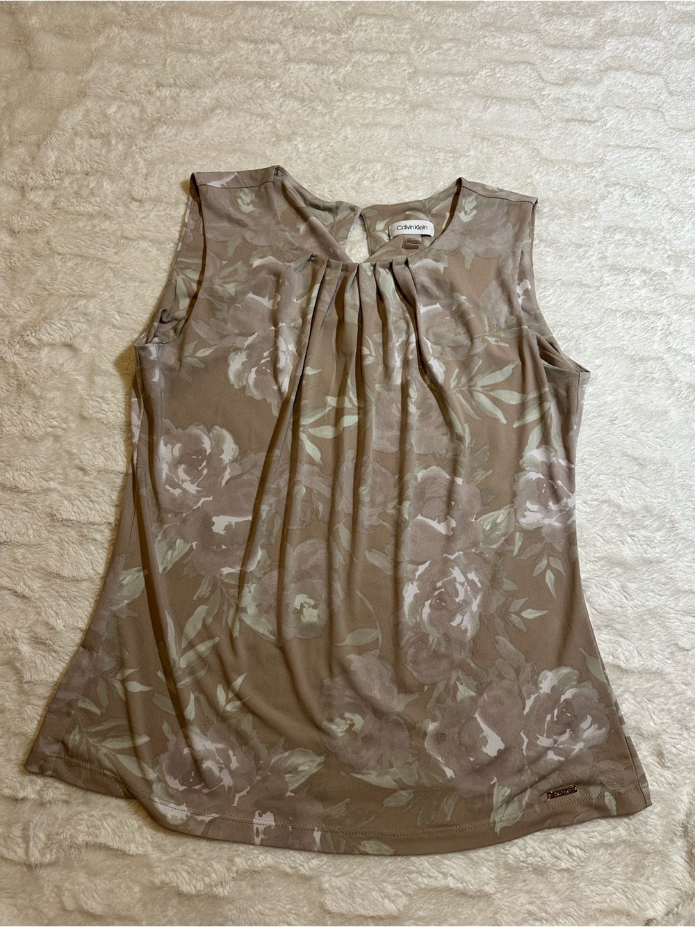 Calvin Klein Taupe Floral Pleated Sleeveless Camisole